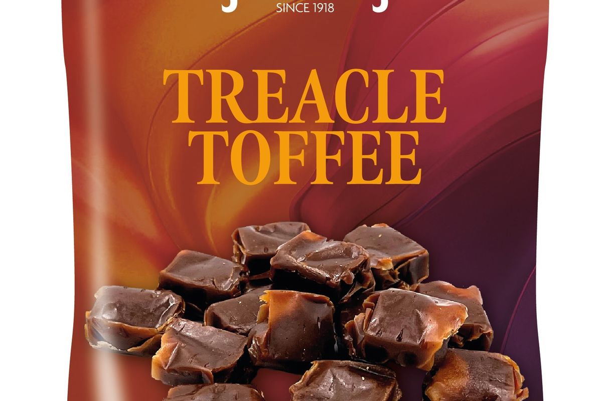 Stockley’s Treacle Toffee pack featuring rich, nostalgic toffee in retro-inspired packaging.