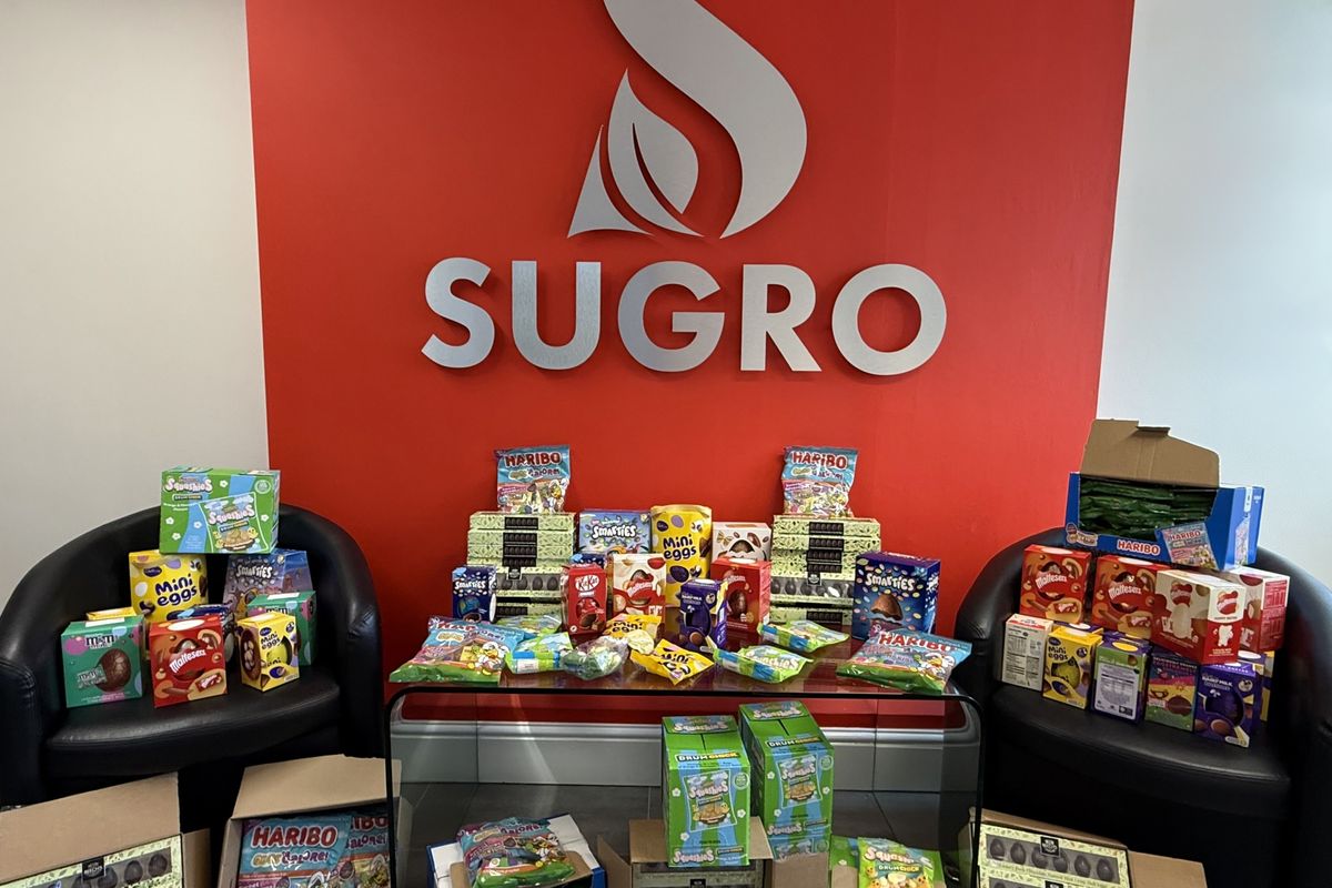 Sugro UK staff & Easter egg donations for Alice Charity’s 2025 appeal supporting Stoke families