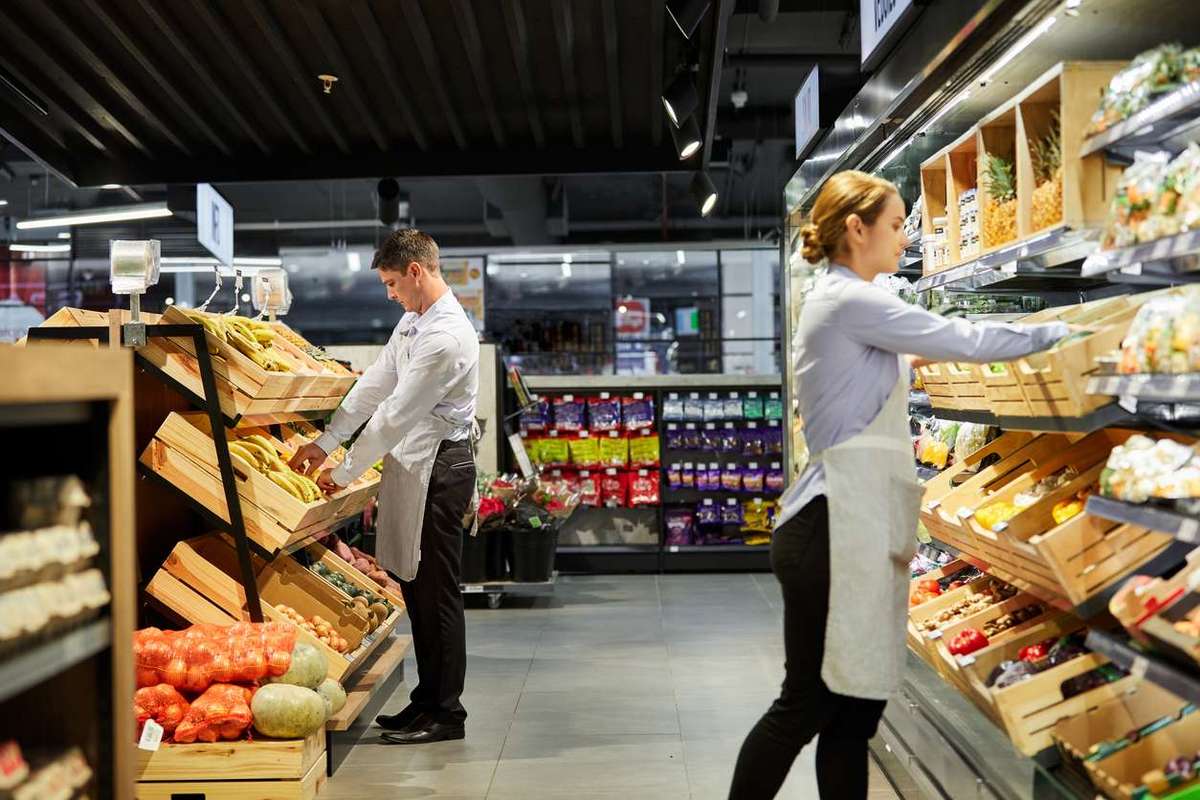 supermarket staff at work
