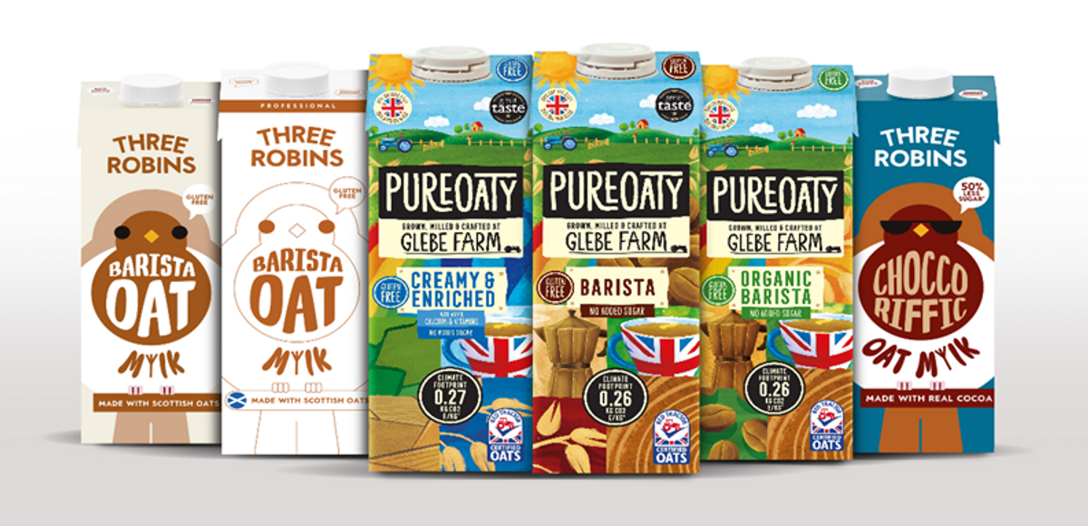 Three Robins gluten-free oat milk drinks produced at Glebe Farm's allergen-free facilities