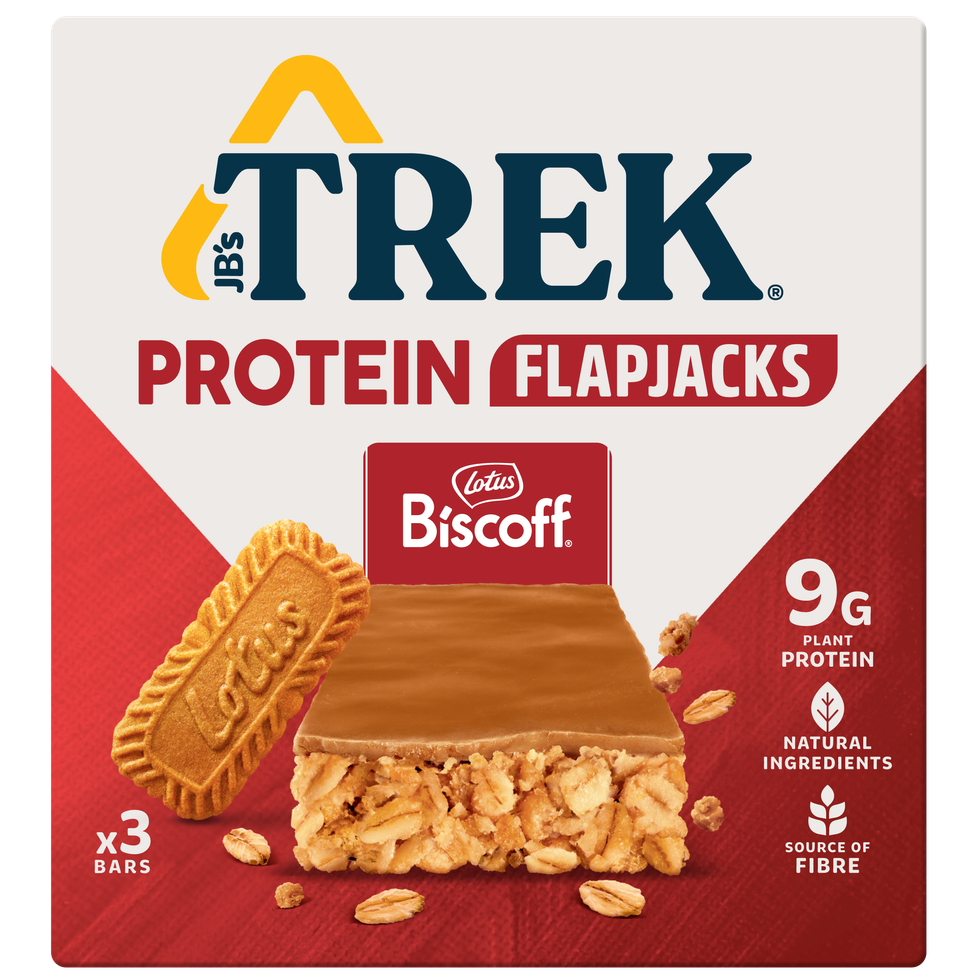 TREK Biscoff Protein Flapjack with creamy topping, launching in UK stores April 2025