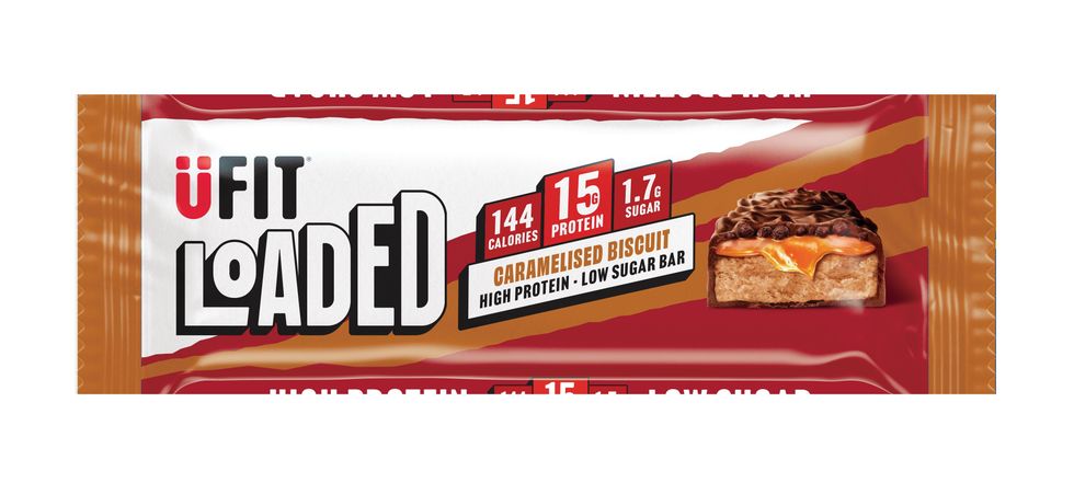 UFIT Loaded Protein Bar in Caramelised Biscuit flavor on shelf, new for 2025 UK market
