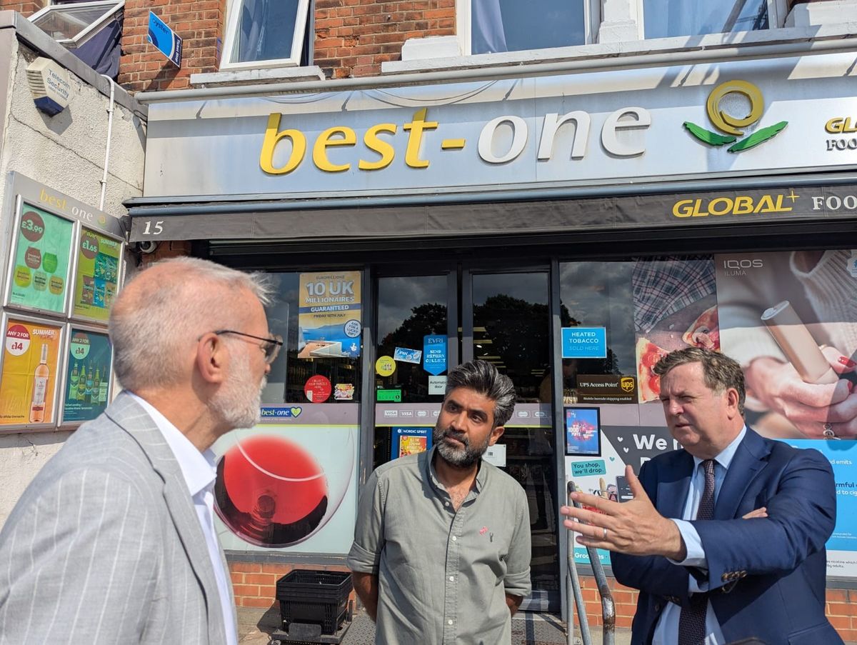 UK retailer Kay Patel speaks out on how theft and rising taxes are threatening small shops during a visit from Shadow Chancellor Mel Stride