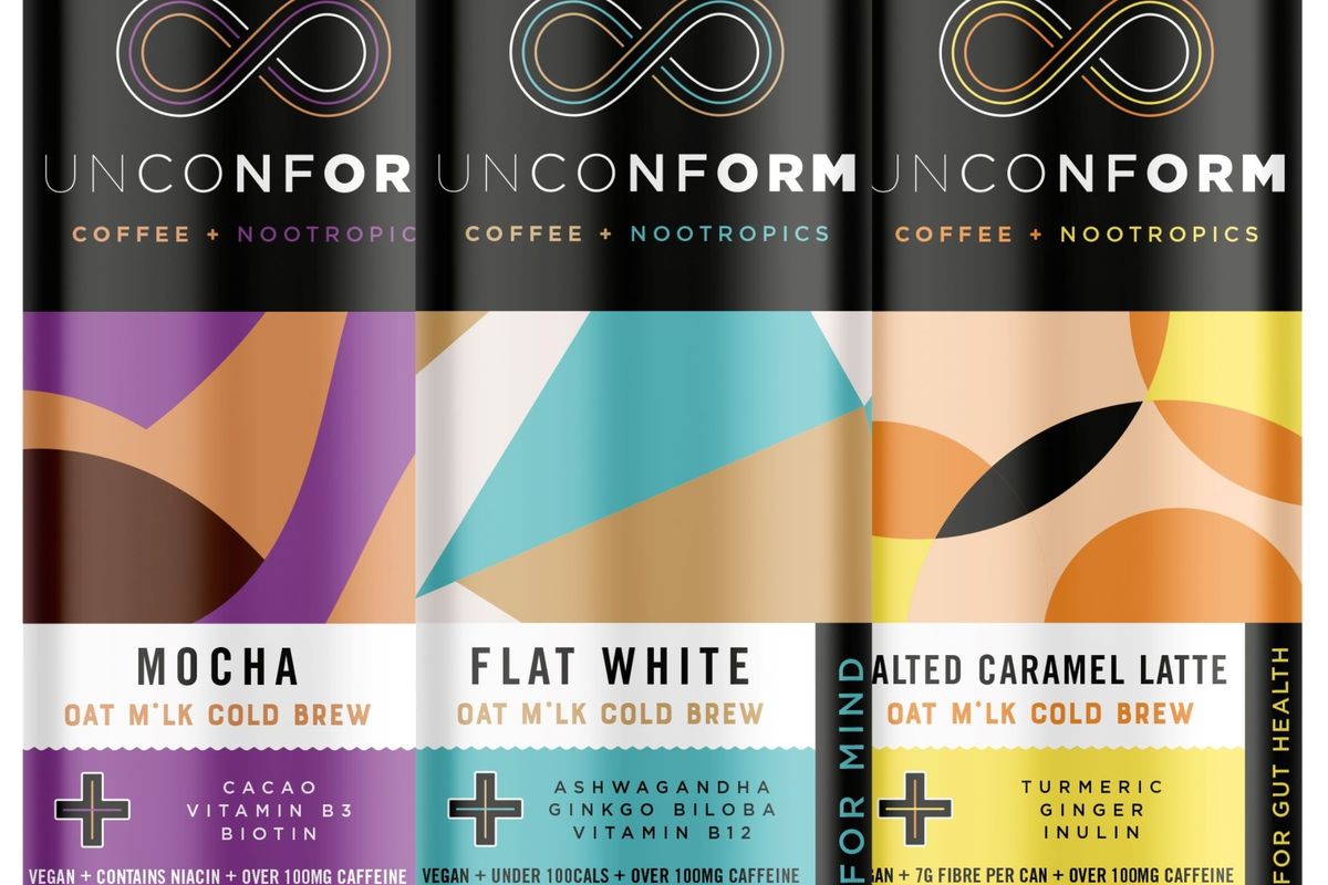 Unconform cold brew UK launch 2025 with vegan Flat White and Mocha cans