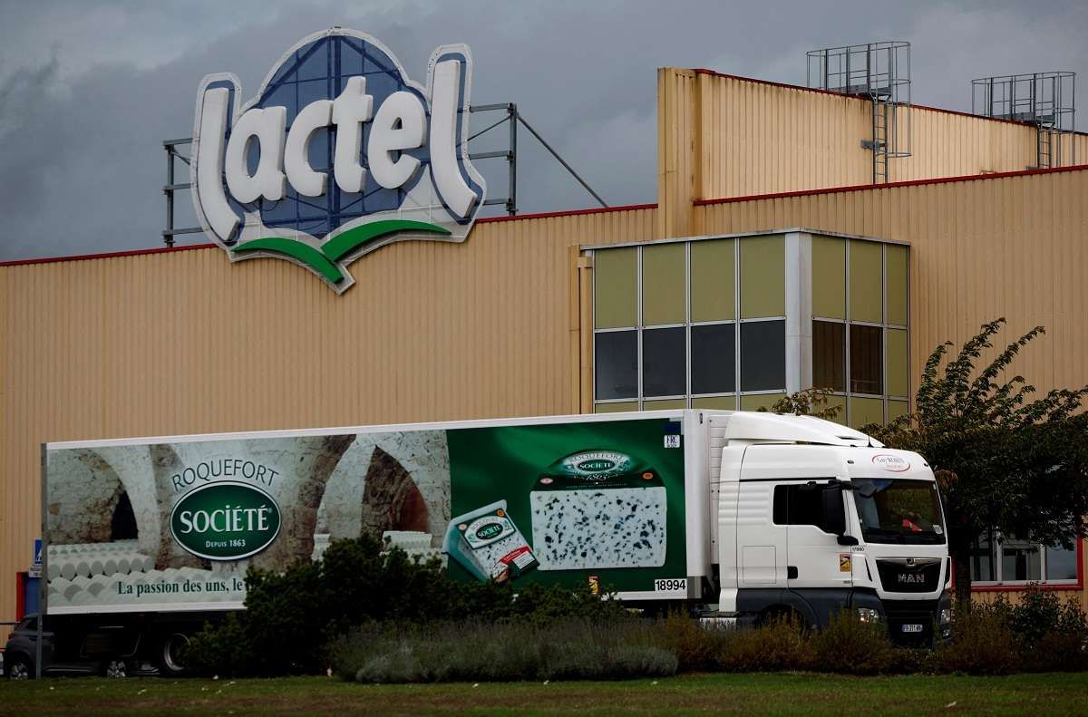 ​View of the logo of Lactel, a brand of French dairy group Lactalis