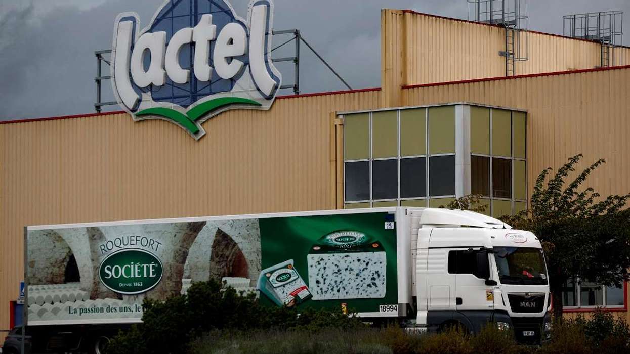 View of the logo of Lactel, a brand of French dairy group Lactalis