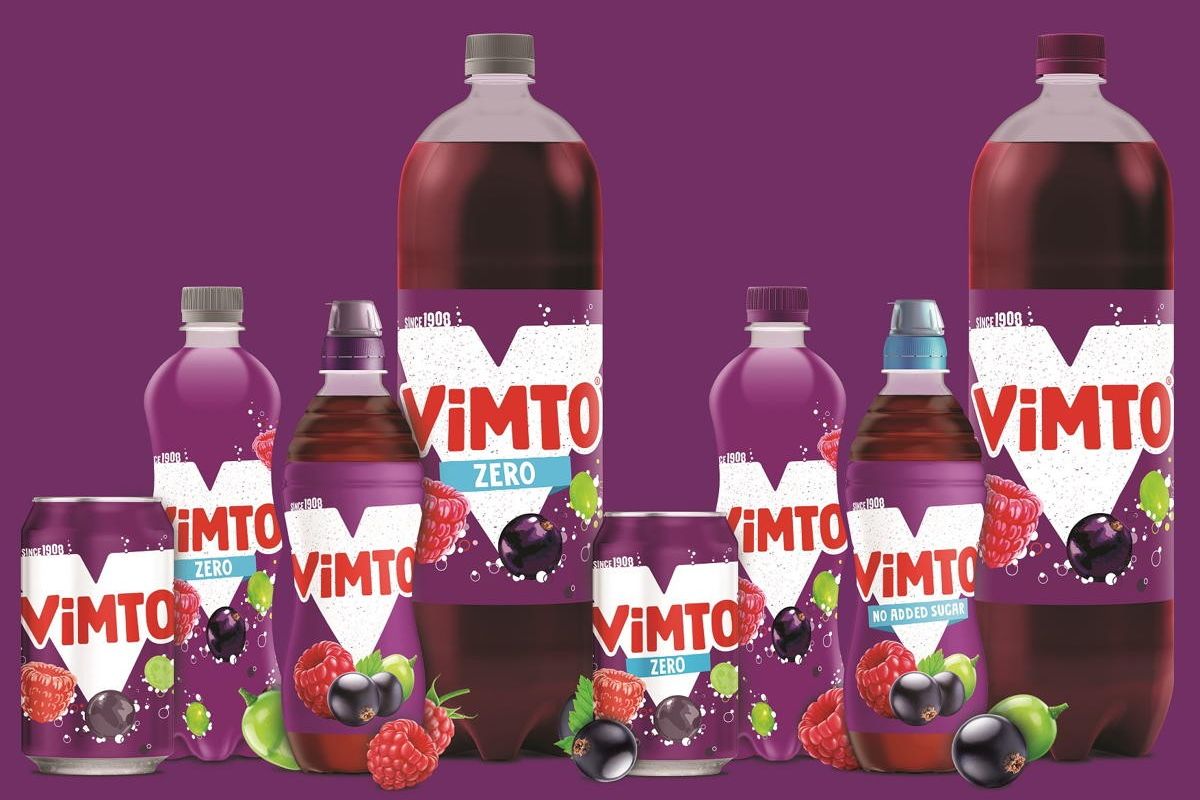 Vimto bottles on a store shelf, reflecting Nichols plc’s £172.8M sales growth