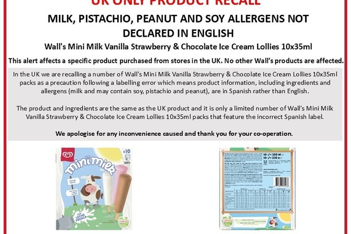 Wall’s Mini Milk 10-pack recalled due to incorrect allergen labelling