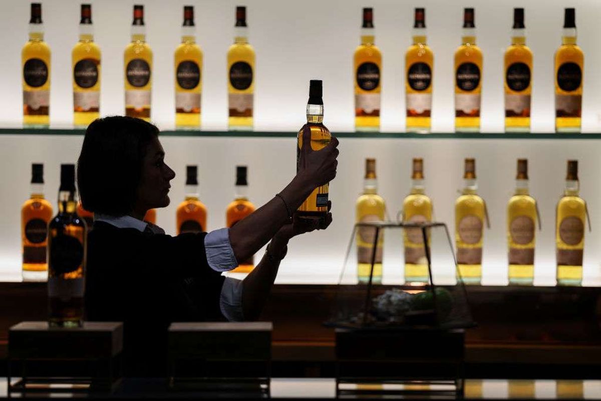 Whisky is seen on display at Glengoyne Distillery