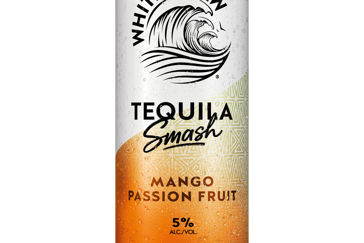 White Claw Tequila Smash Mango Passion Fruit can, 80 calories, 5% ABV, 250ml, sparkling tequila blanco and real juice blend