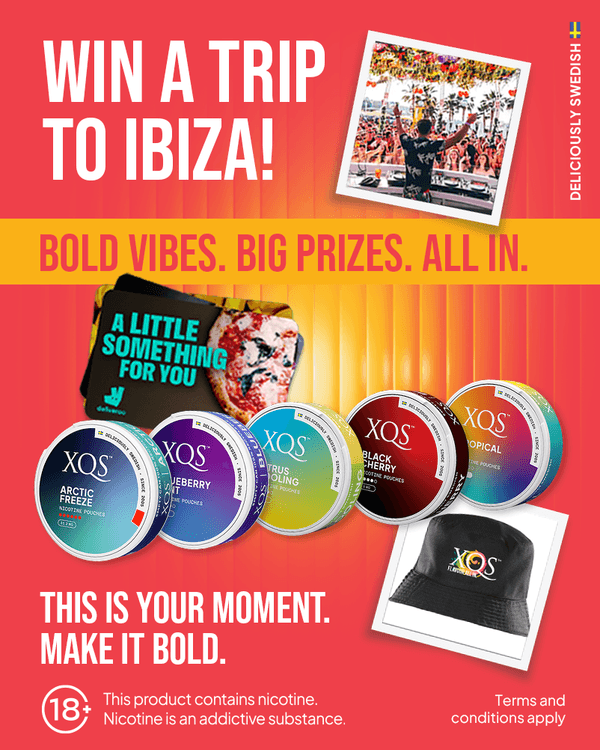 XQS nicotine pouch summer campaign with sampling, Ibiza prize draw, and retail activation