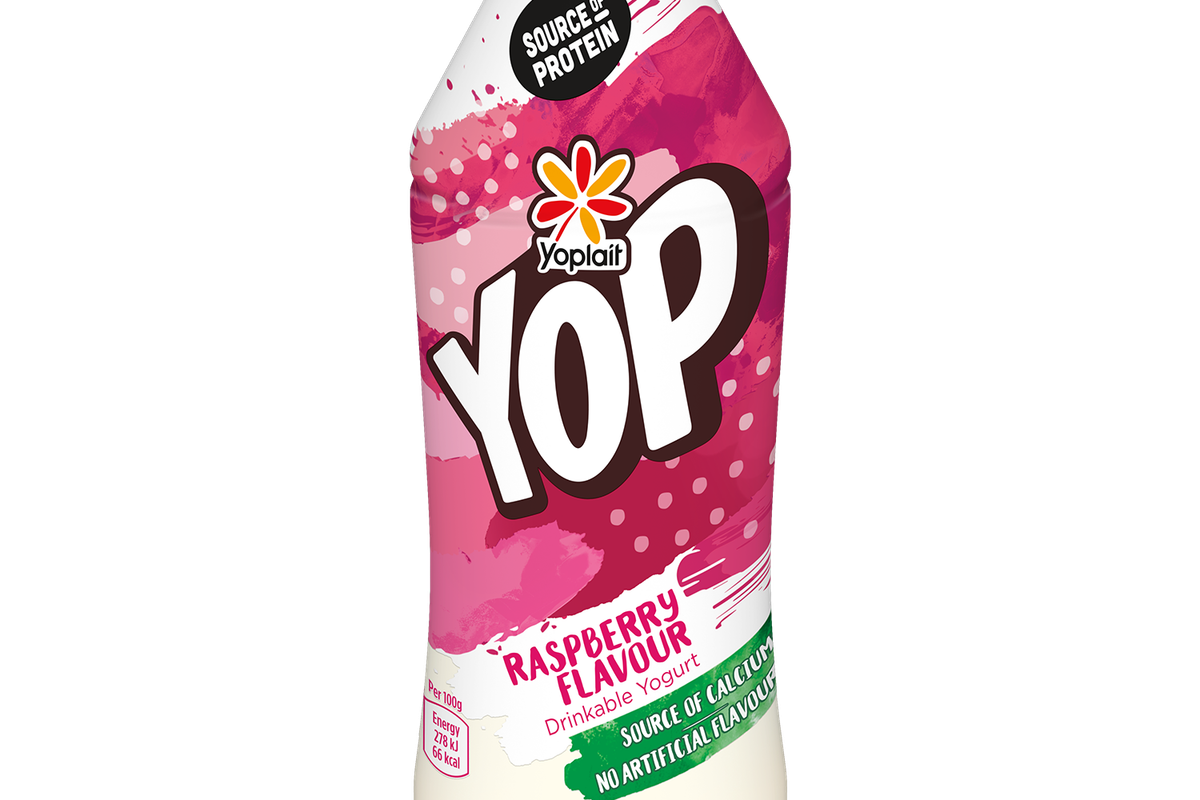 Yoplait Yop recyclable PET bottle in Strawberry flavor with new logo