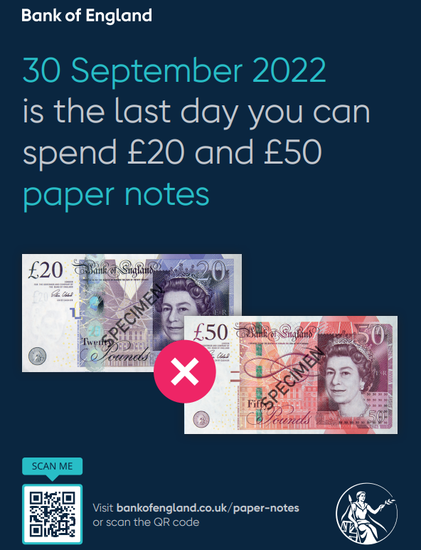 Spend or deposit £20 and £50 paper notes, says ACS