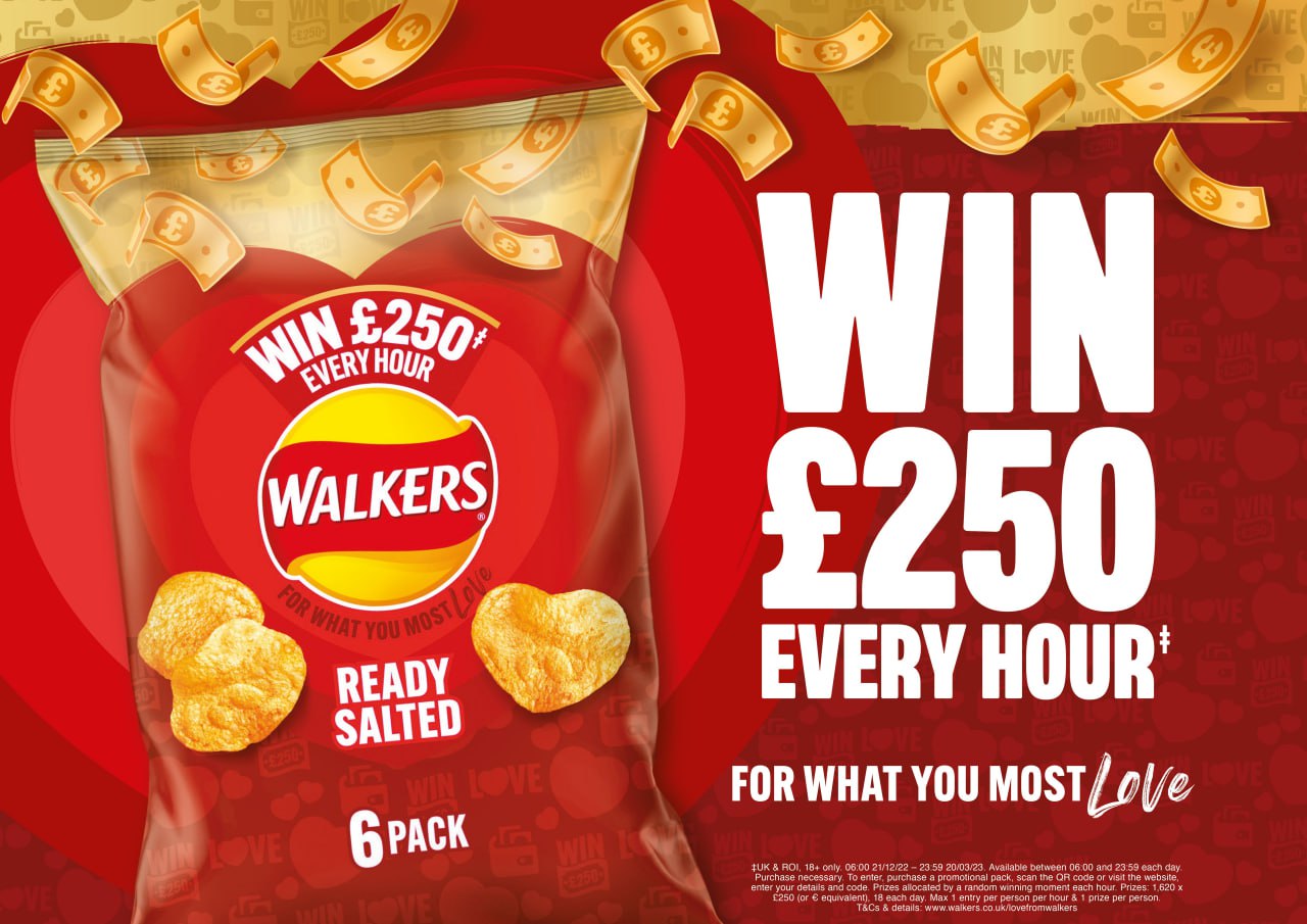 Consumers can win £250 every hour with Walkers on-pack promotion