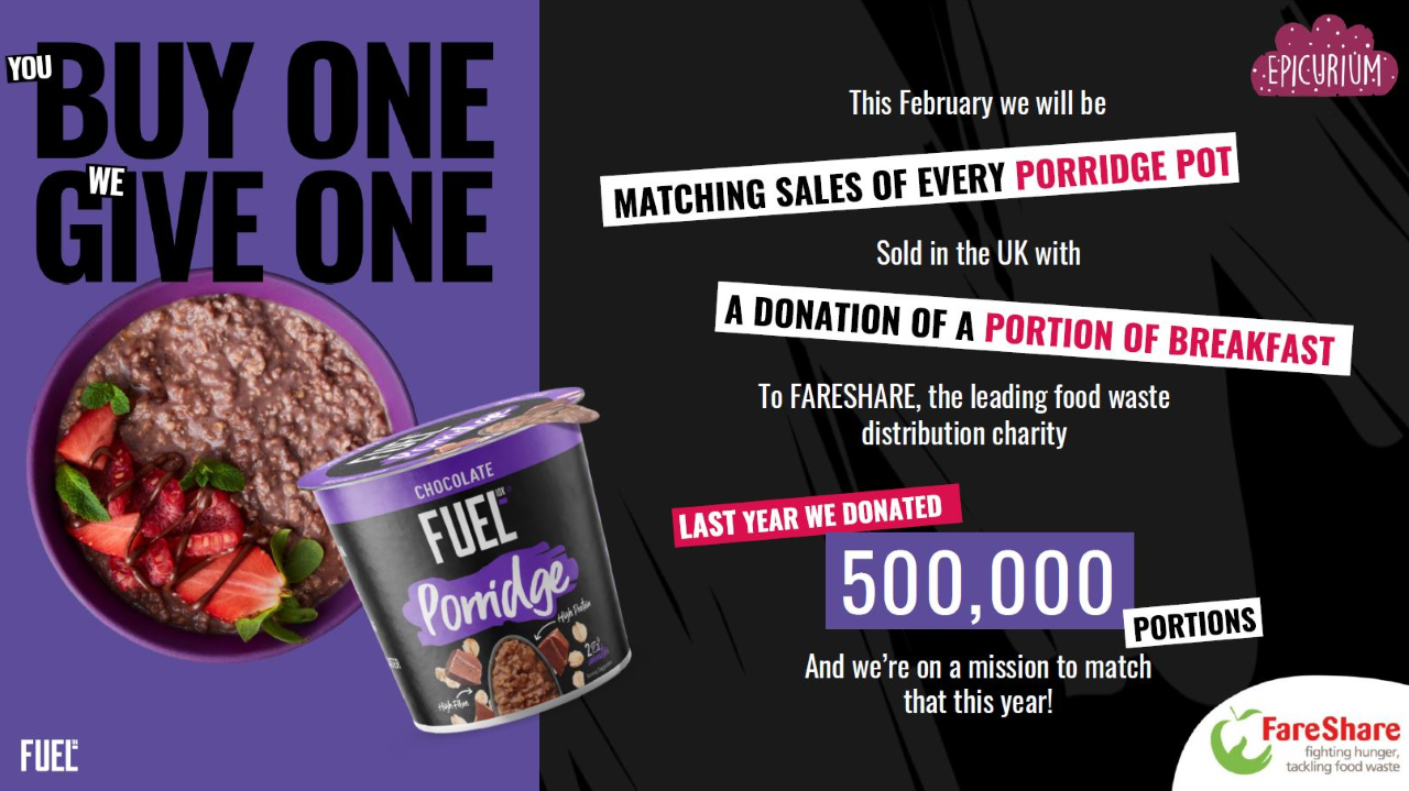FUEL10K porridge and FareShare renew partnership for this month